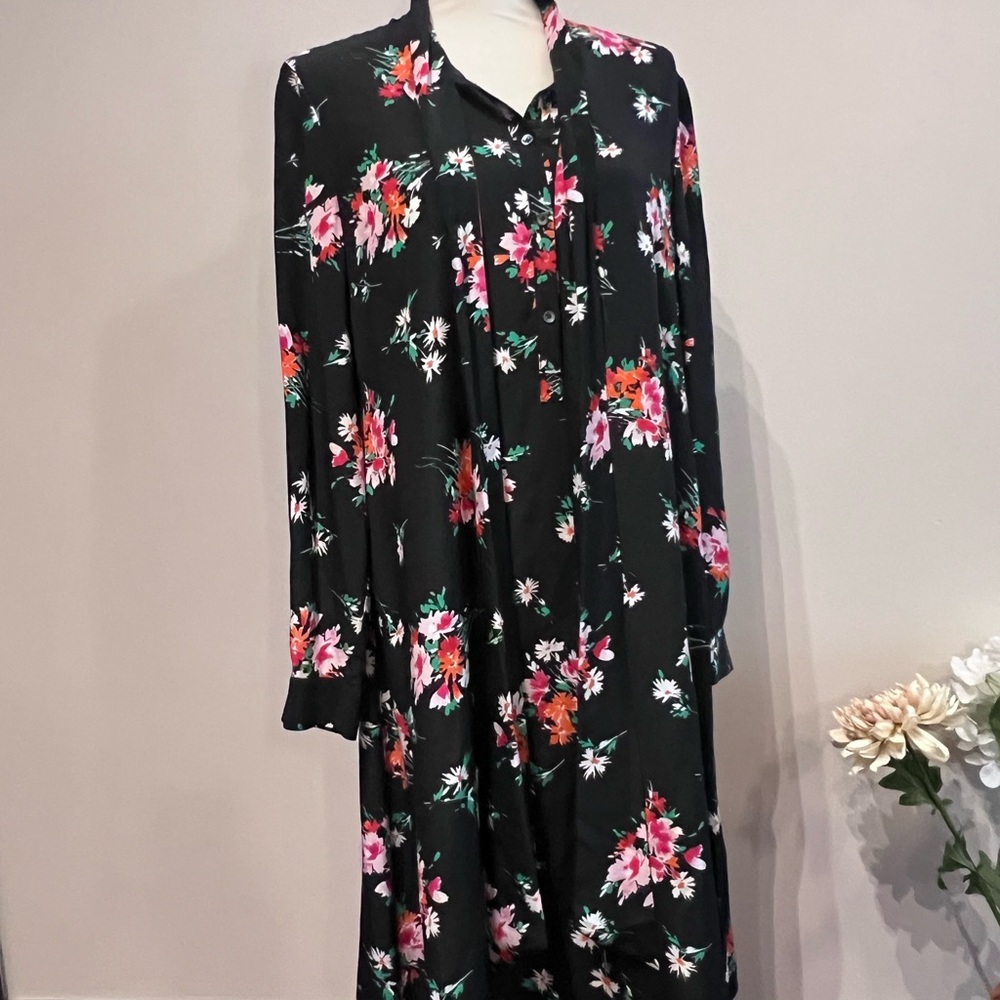 LK Bennett Black Silk Dress with Floral Accents